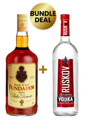 Buy 1 Bottle Fundador Brandy 70 Cl, Get 1 Bottle Ruskov Vodka 1L Free